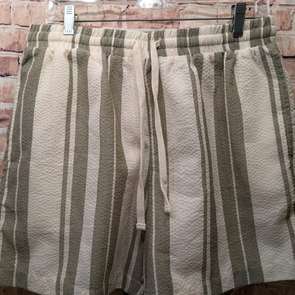 Forever 21 Swim Trunks Shorts Striped Green and Cream Size Large
